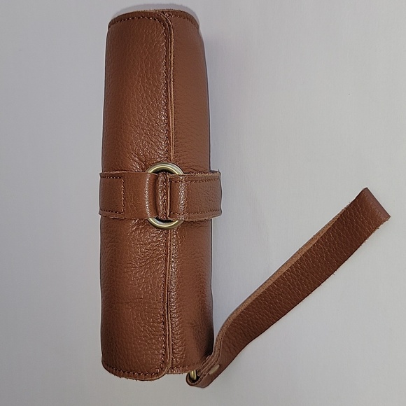 ANCICRAFT HANDMADE GENUINE LEATHER ROLL-UP PENCIL/PEN/MAKEUP CASE WRAP HOLDER - Picture 1 of 13